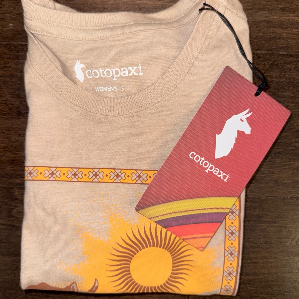 cotopaxi Beige Graphic Tee with Yellow and Orange Sun
